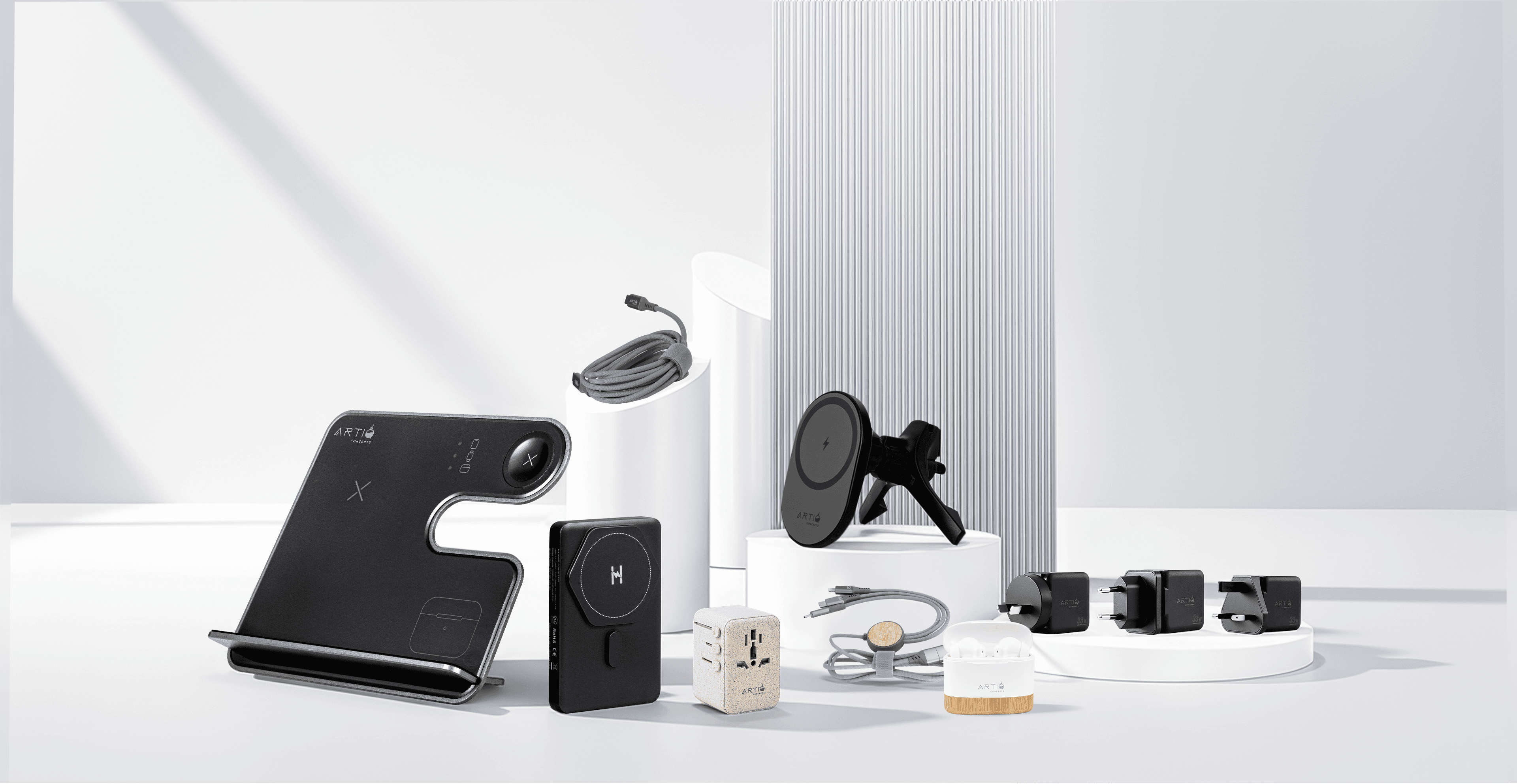 A quiet lifestyle still of sustainable accessories from the Lucent Life collection