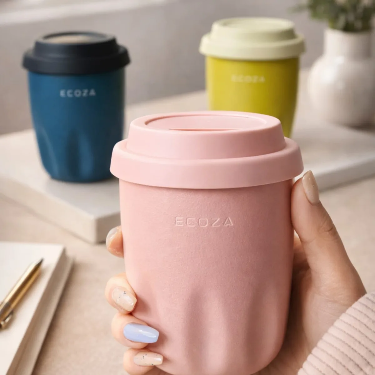 Elara Mug in Baby Pink, held in both hands